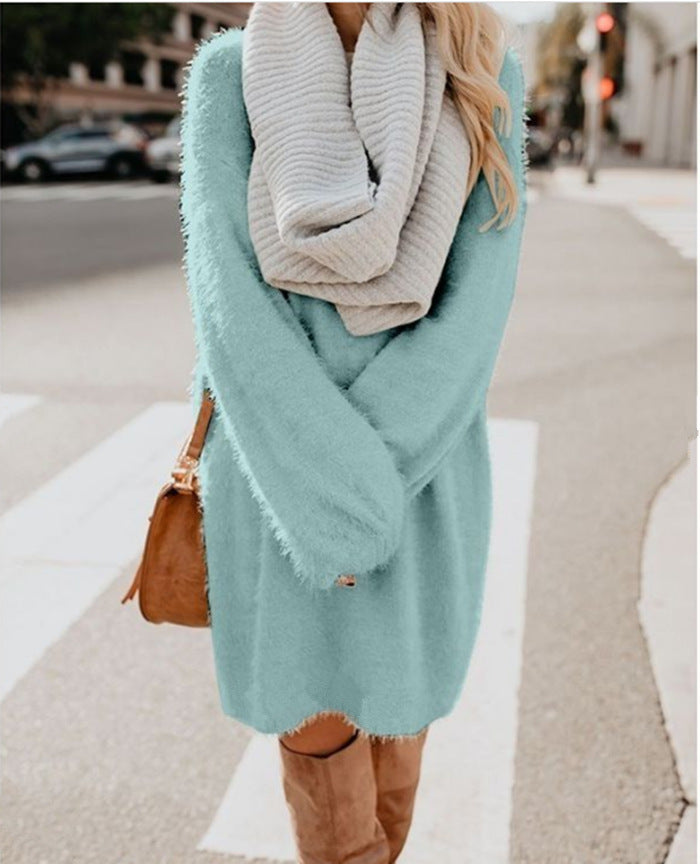 Women's Long Sleeve Round Neck Loose Plush Dresses