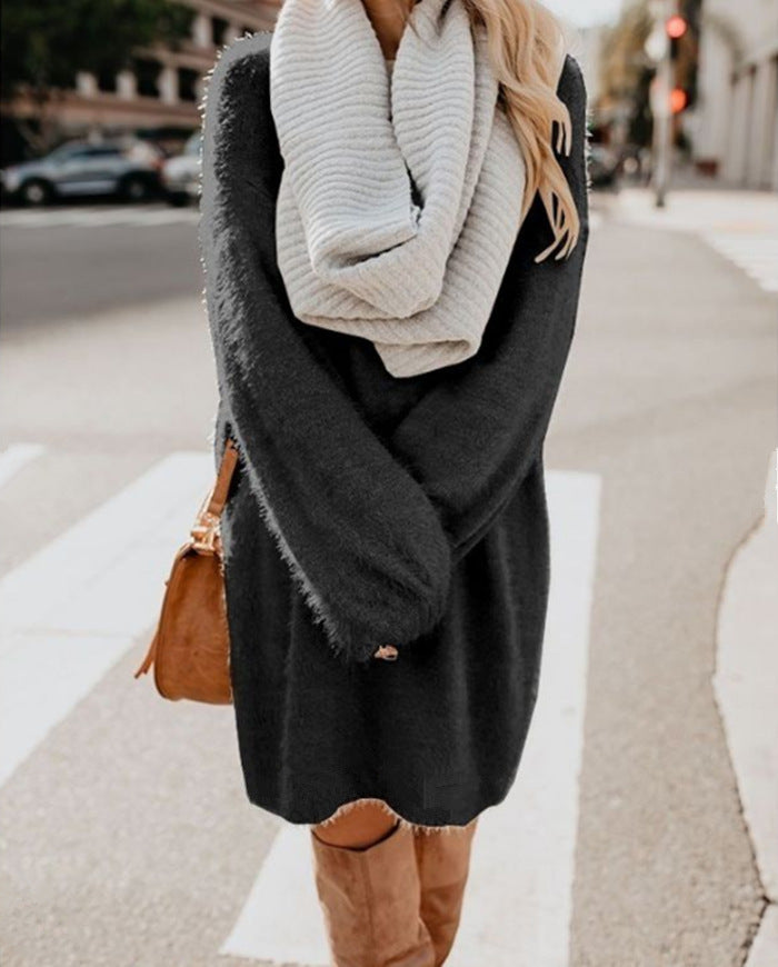 Women's Long Sleeve Round Neck Loose Plush Dresses