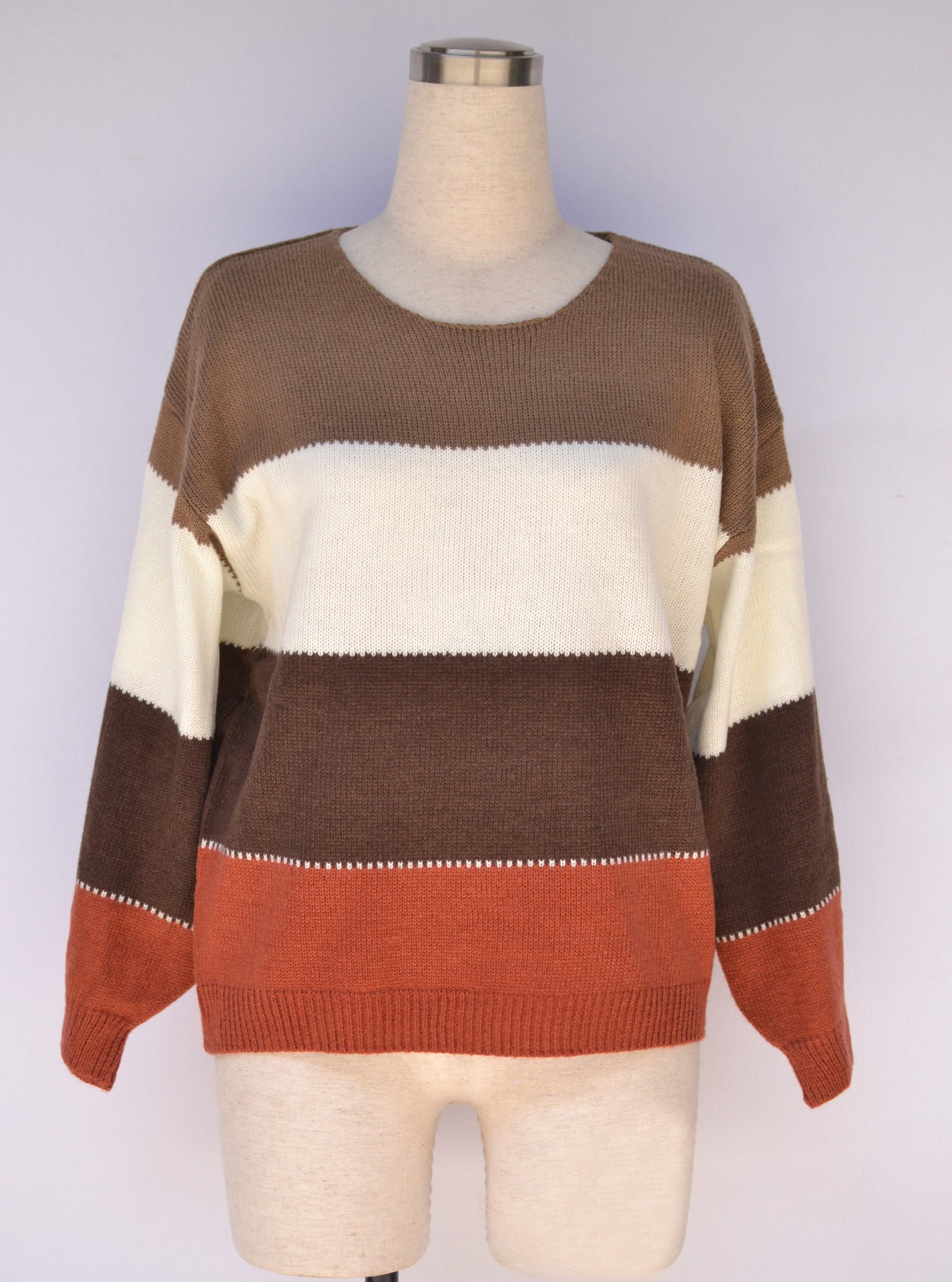 Women's Crew Neck Mid-length Loose Knitted Large Women's Sweater