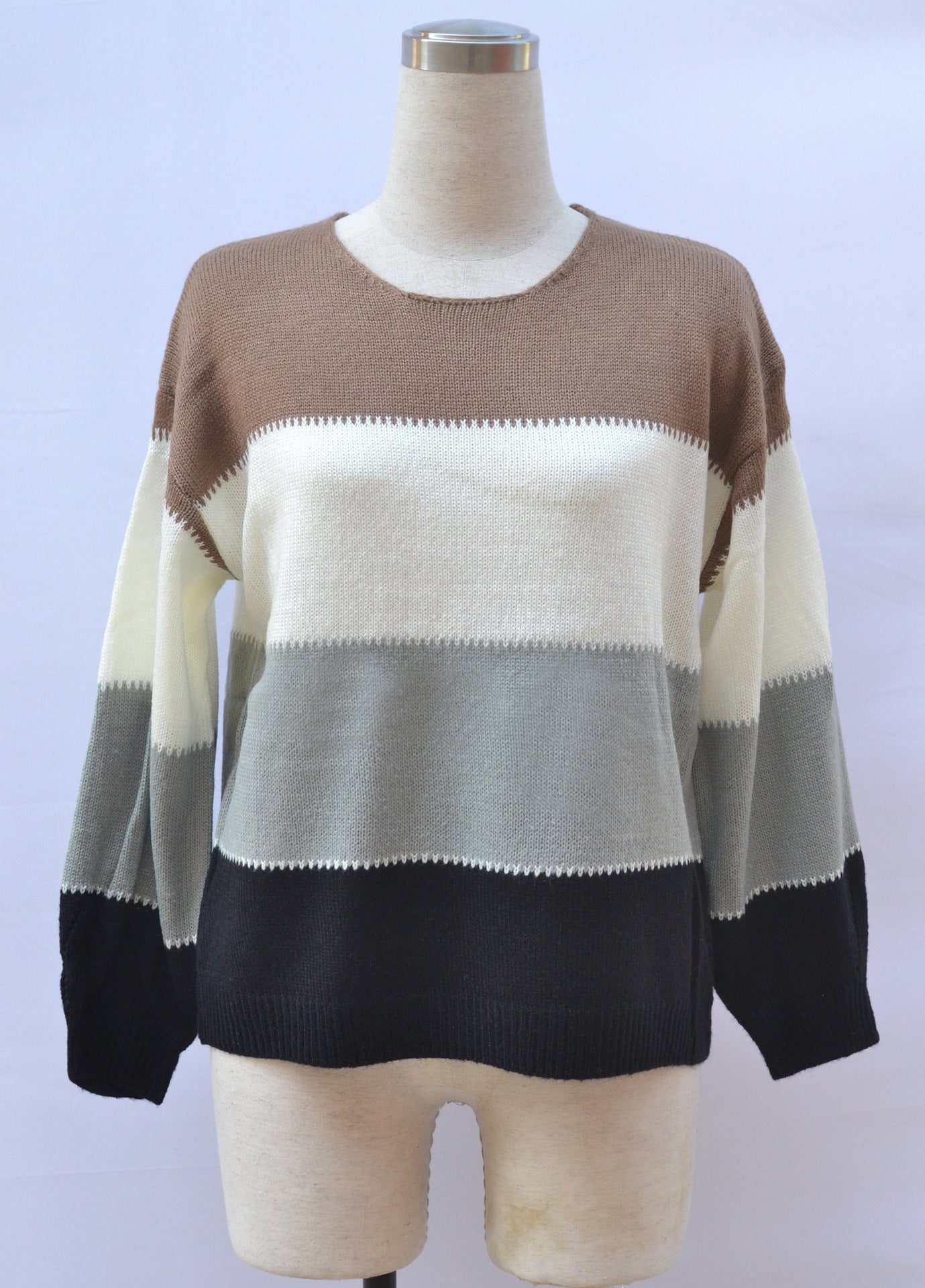 Women's Crew Neck Mid-length Loose Knitted Large Women's Sweater