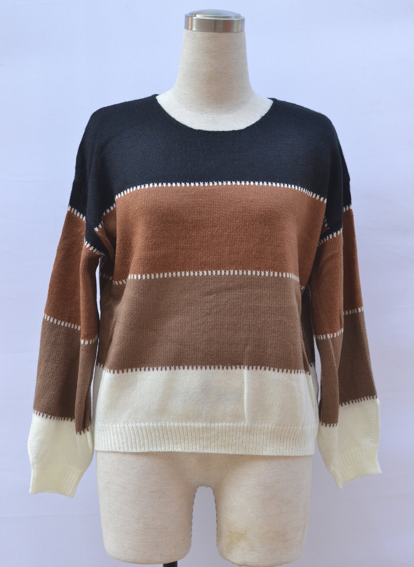 Women's Crew Neck Mid-length Loose Knitted Large Women's Sweater