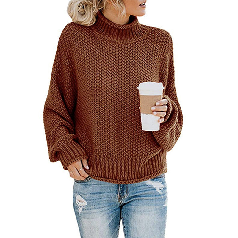 Thick Needle Half Turtleneck Pullover Loose Sweater