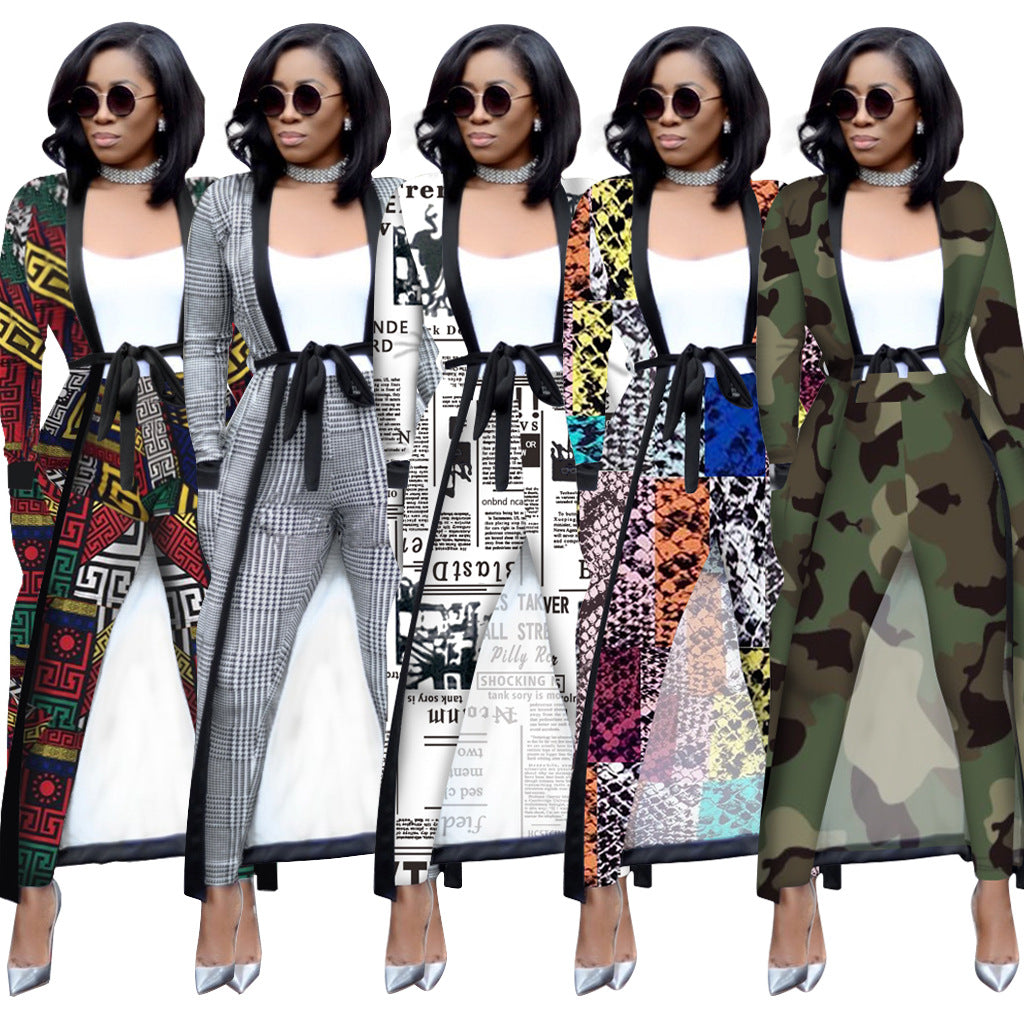 Women's Printed Cloak Trousers Two-piece Set With Suits