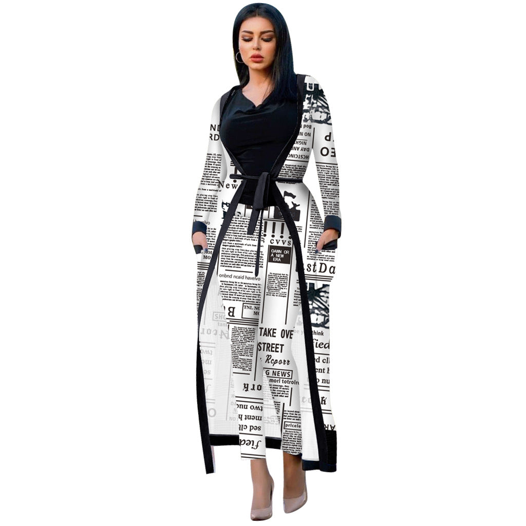 Women's Printed Cloak Trousers Two-piece Set With Suits