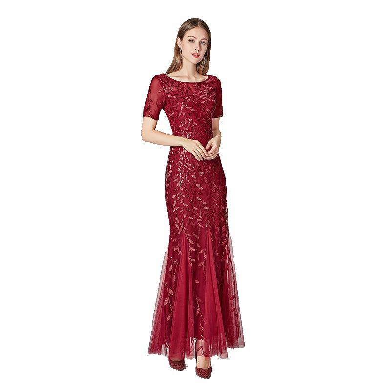 Women's Banquet Host Mesh Sequins Dress Fishtail Dresses