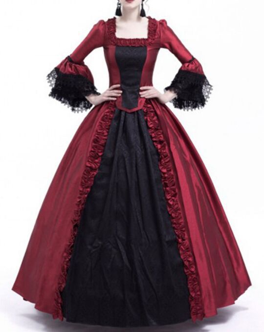 Christmas Lace Stitching Large Bell Sleeve Dresses