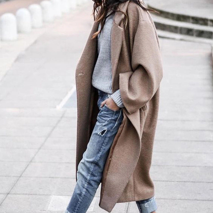 Women's Clothes Casual Long Pure Color Warm Coats