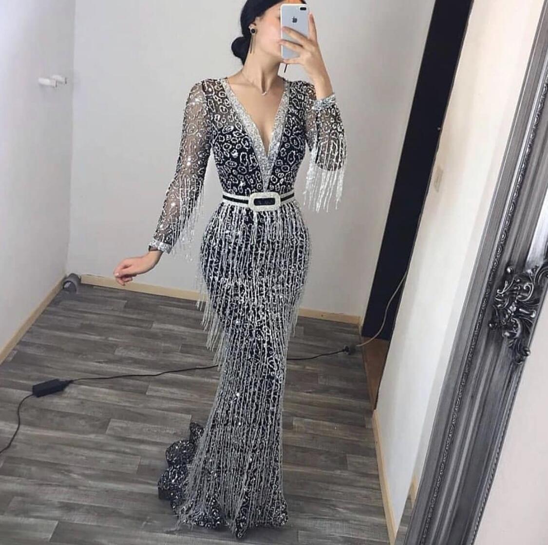 Women's Winter Dress Long Sleeve Bronzing Tassel Wedding Dresses