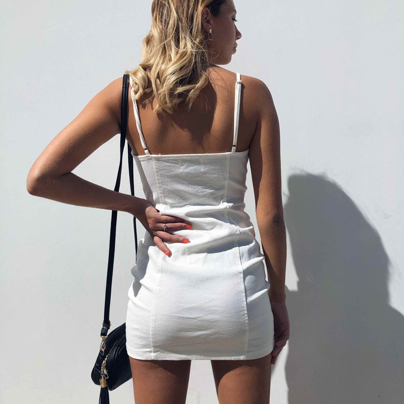 Women's Ring Zipper Sheath Sexy Slip Summer Dress