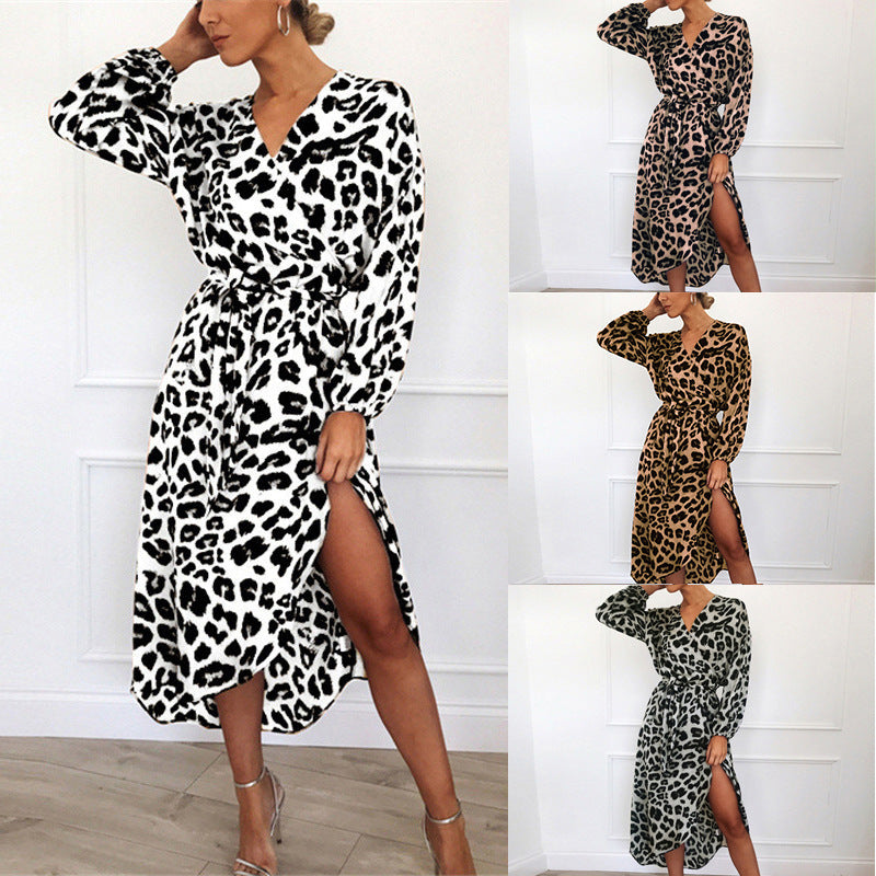 Women's Leopard Print High Waist Irregular Ladies Dress