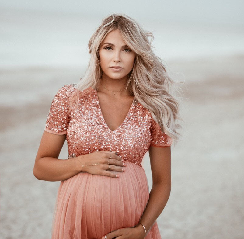 Women's Mesh Pregnant Floating Solid Color Sleeve Dresses