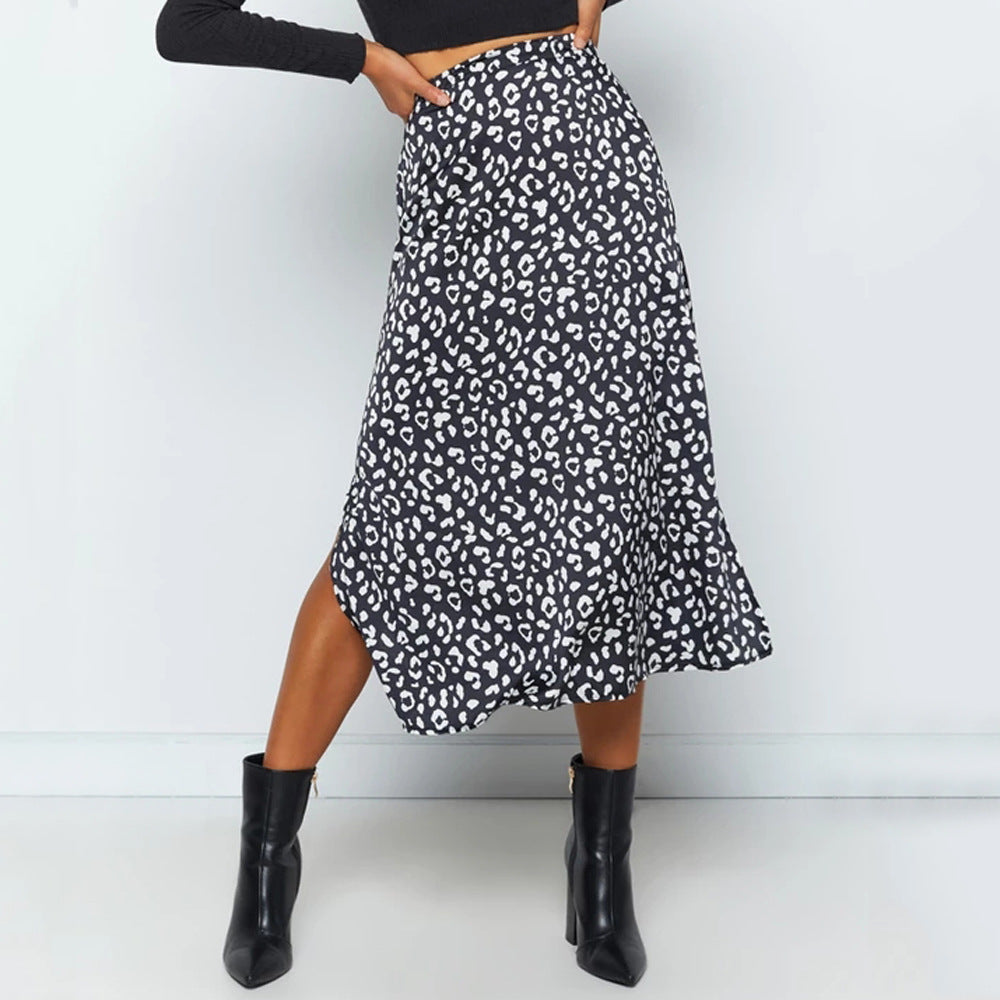 Women's Chiffon Floral Slit Sexy Zipper High Skirts