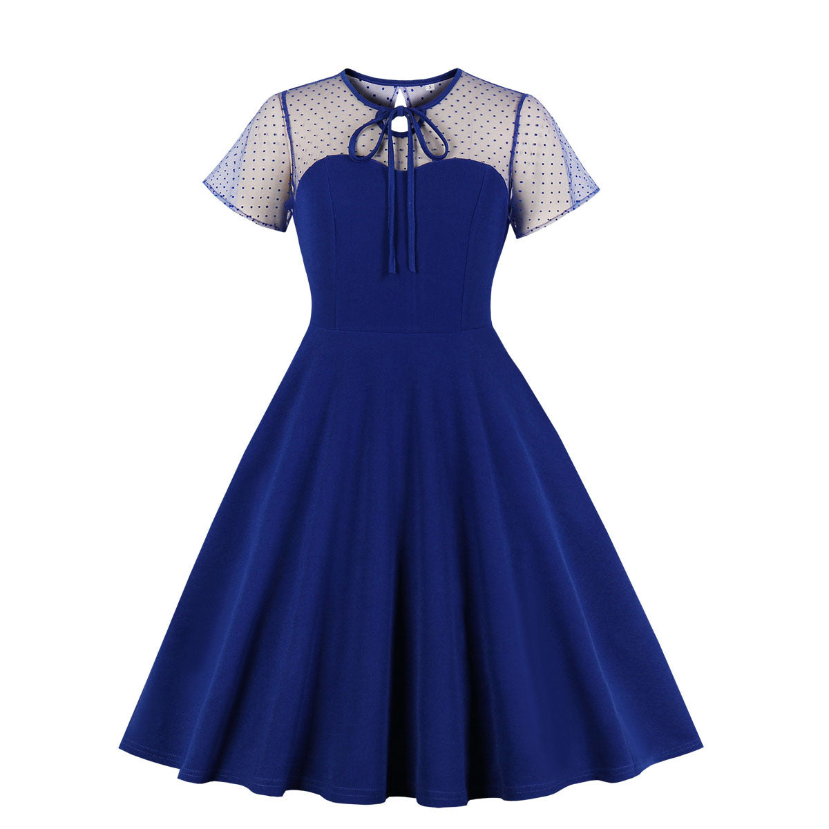 Women's Mesh Polka Dot Sleeve Stitching Pettiskirt Dresses