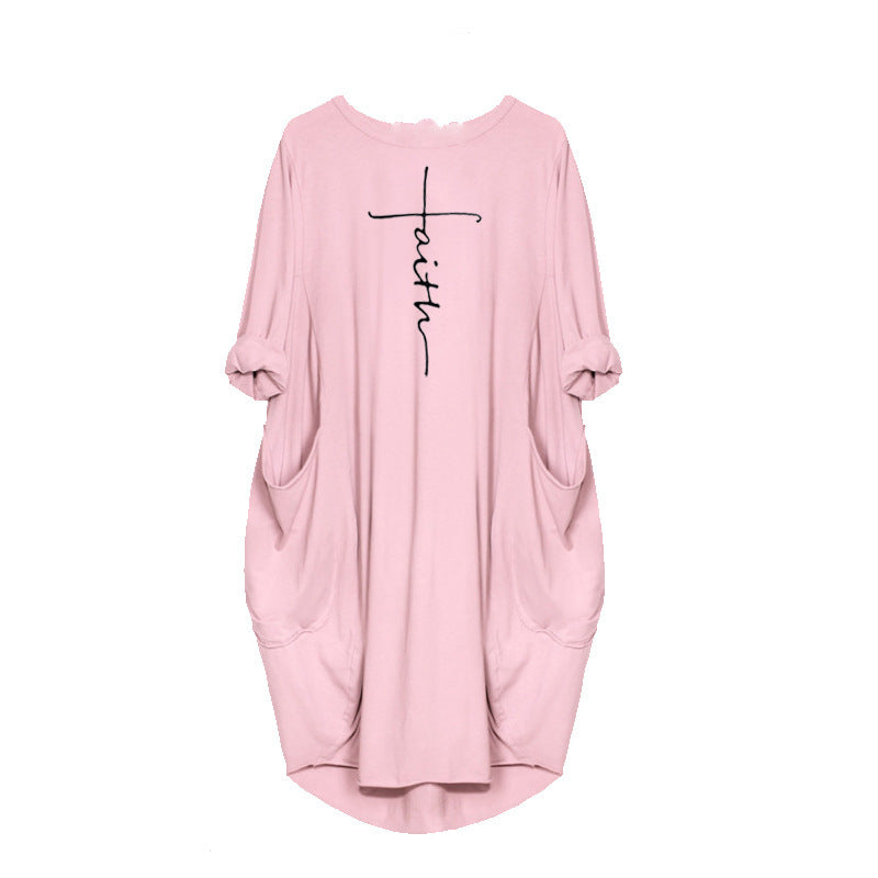 Women's Neck Long Sleeve Cross Printed Wear Dress