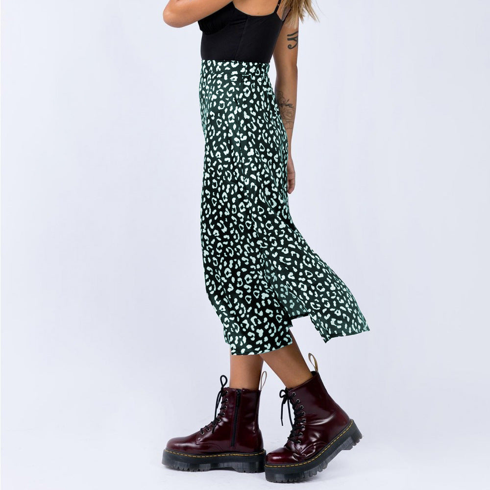 Women's Chiffon Floral Slit Sexy Zipper High Skirts
