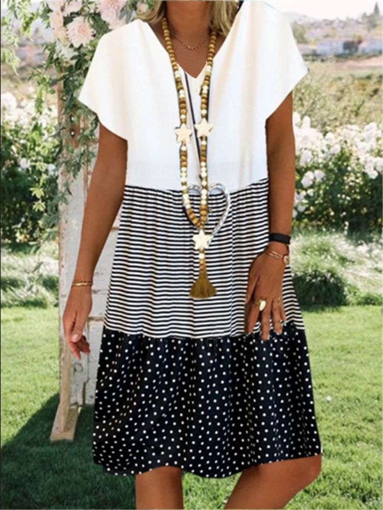 Classic Beautiful Women's Digital Printed Short-sleeved Dress
