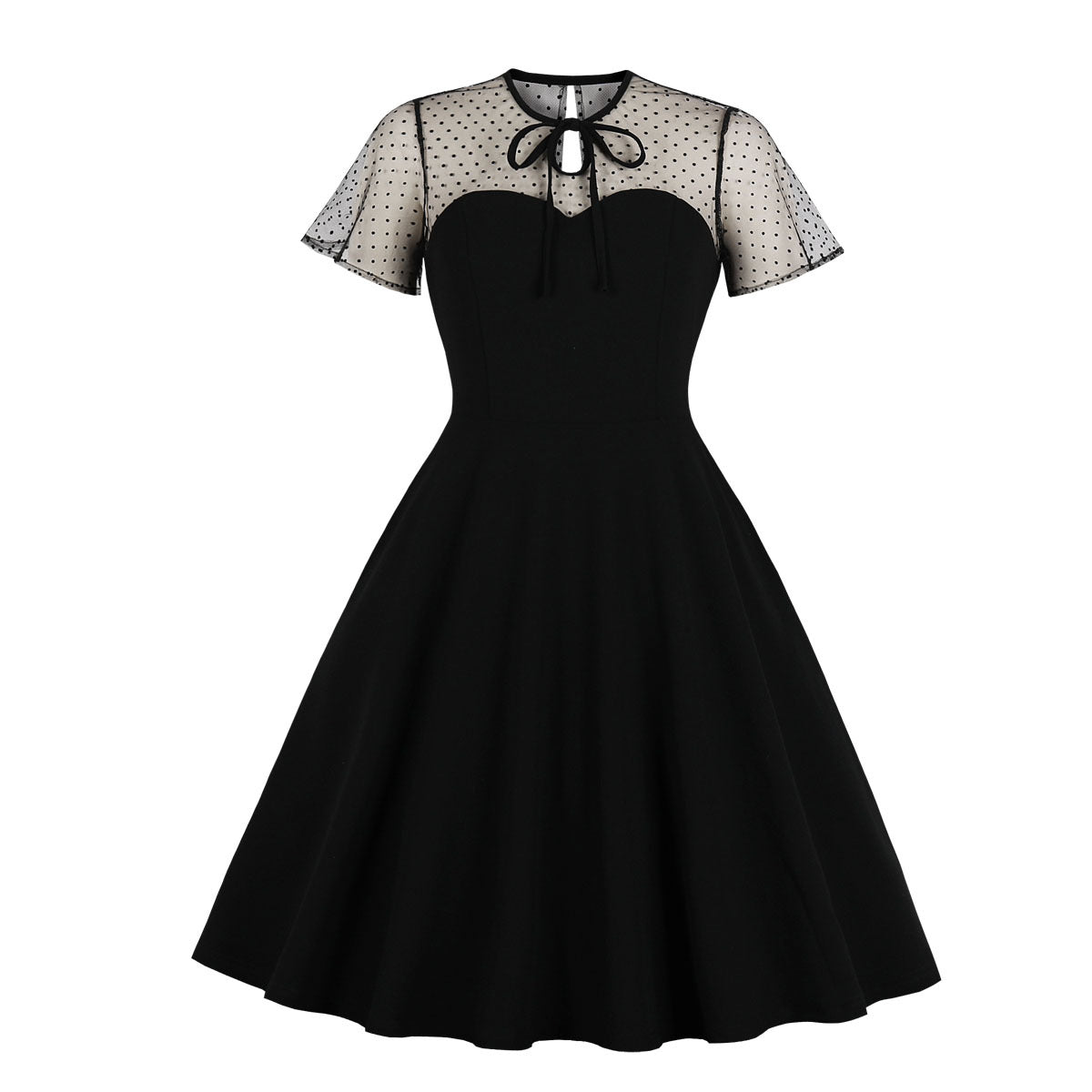 Women's Mesh Polka Dot Sleeve Stitching Pettiskirt Dresses