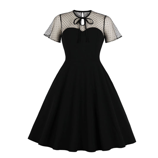 Women's Mesh Polka Dot Sleeve Stitching Pettiskirt Dresses