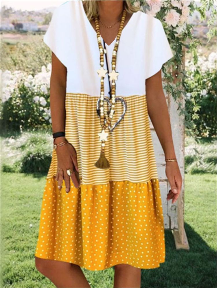 Classic Beautiful Women's Digital Printed Short-sleeved Dress