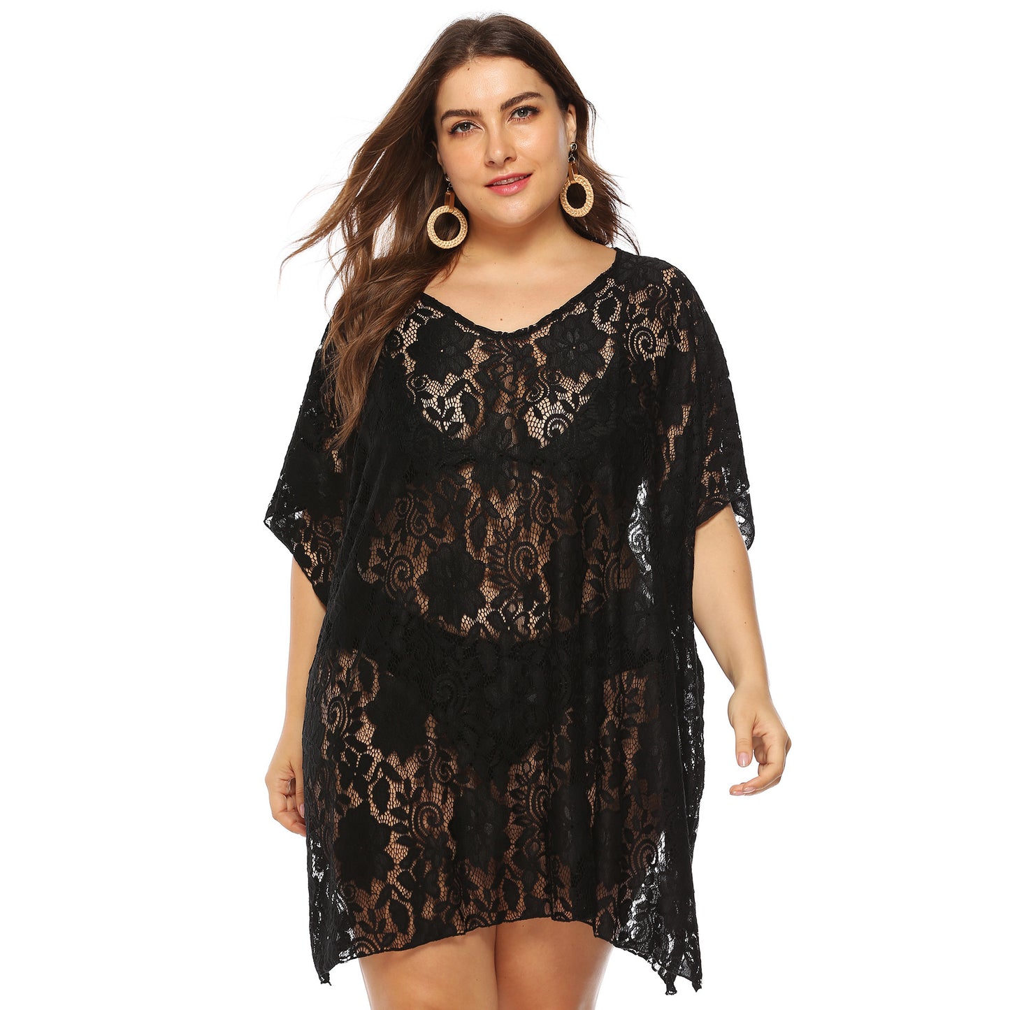 Women's Sexy Lace Cutout Split Beach Dress Blouses