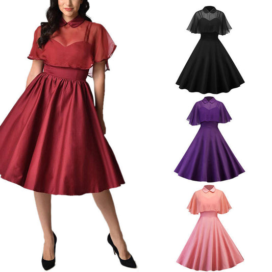 Two-piece With Shawl Doll Collar Black Dresses