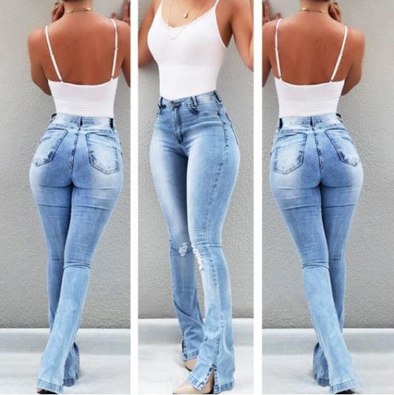 Women's Spring Fashion Stretch Split Flared High Jeans