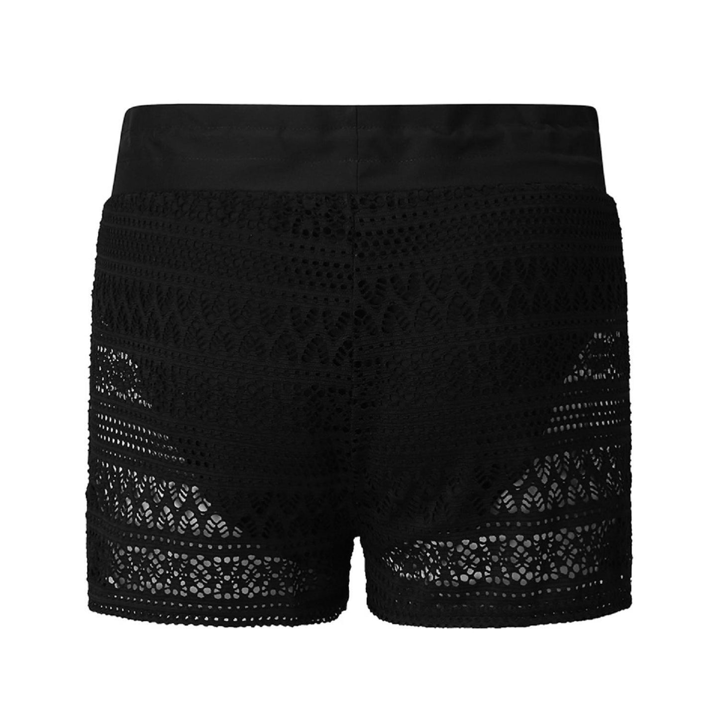 Women's Black Jacquard Lace Set Beach Leisure Shorts