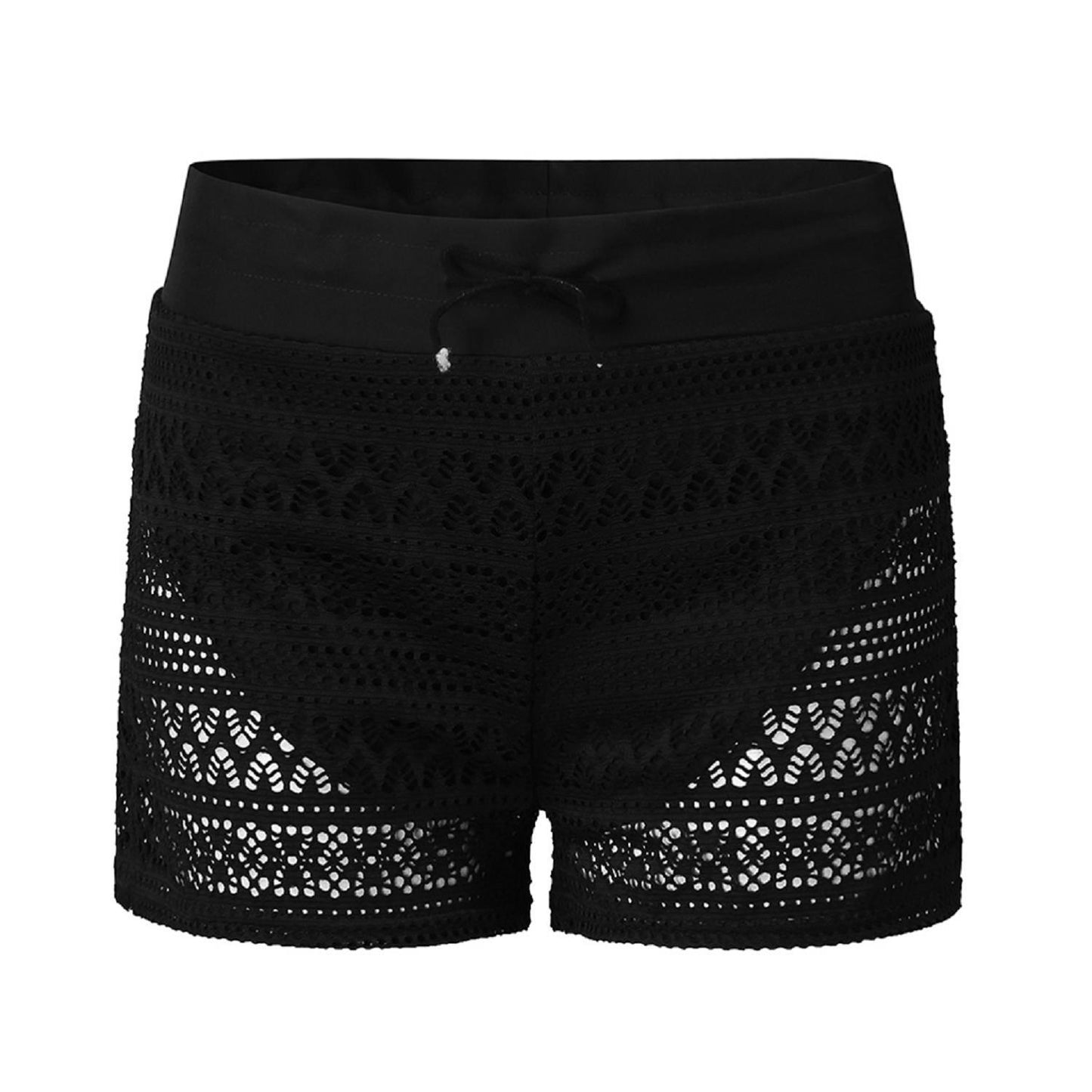 Women's Black Jacquard Lace Set Beach Leisure Shorts