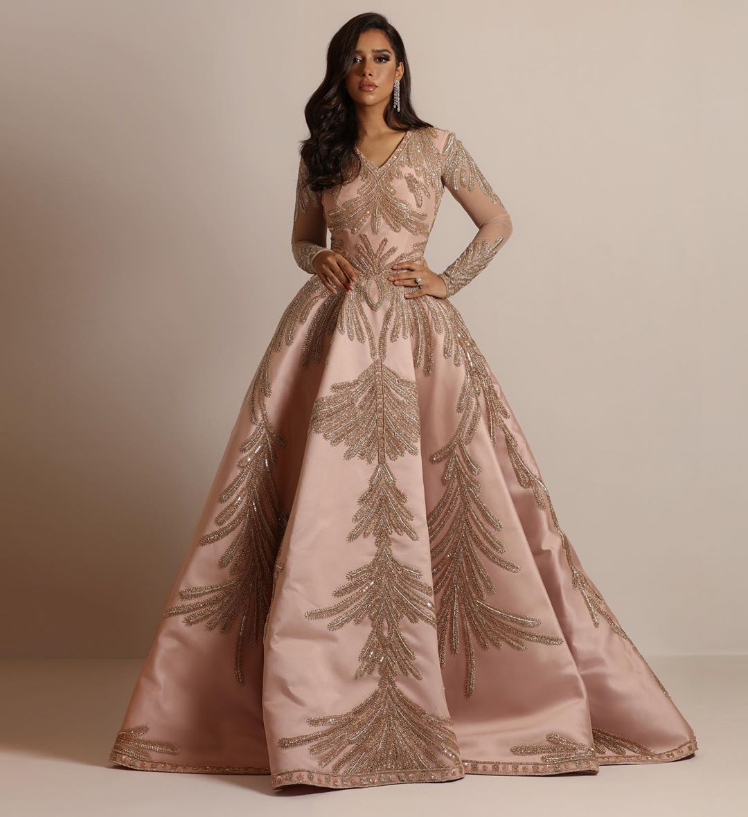 Women's Spring Glossy Silk Bronzing Long Sleeve Dress Wedding Dresses