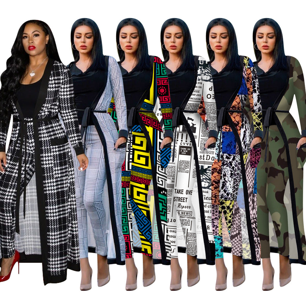 Women's Printed Cloak Trousers Two-piece Set With Suits