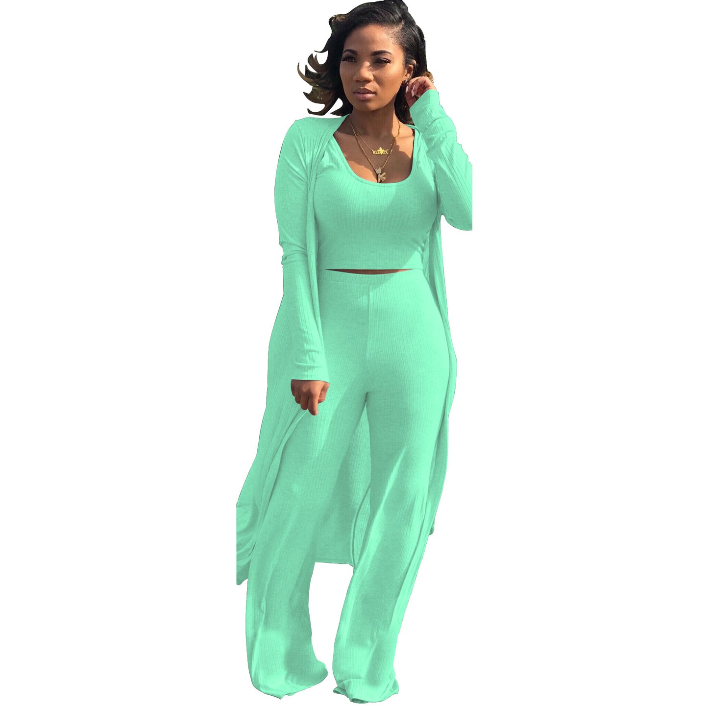 Women's High Elastic Sunken Stripe Three-piece Tight Suits