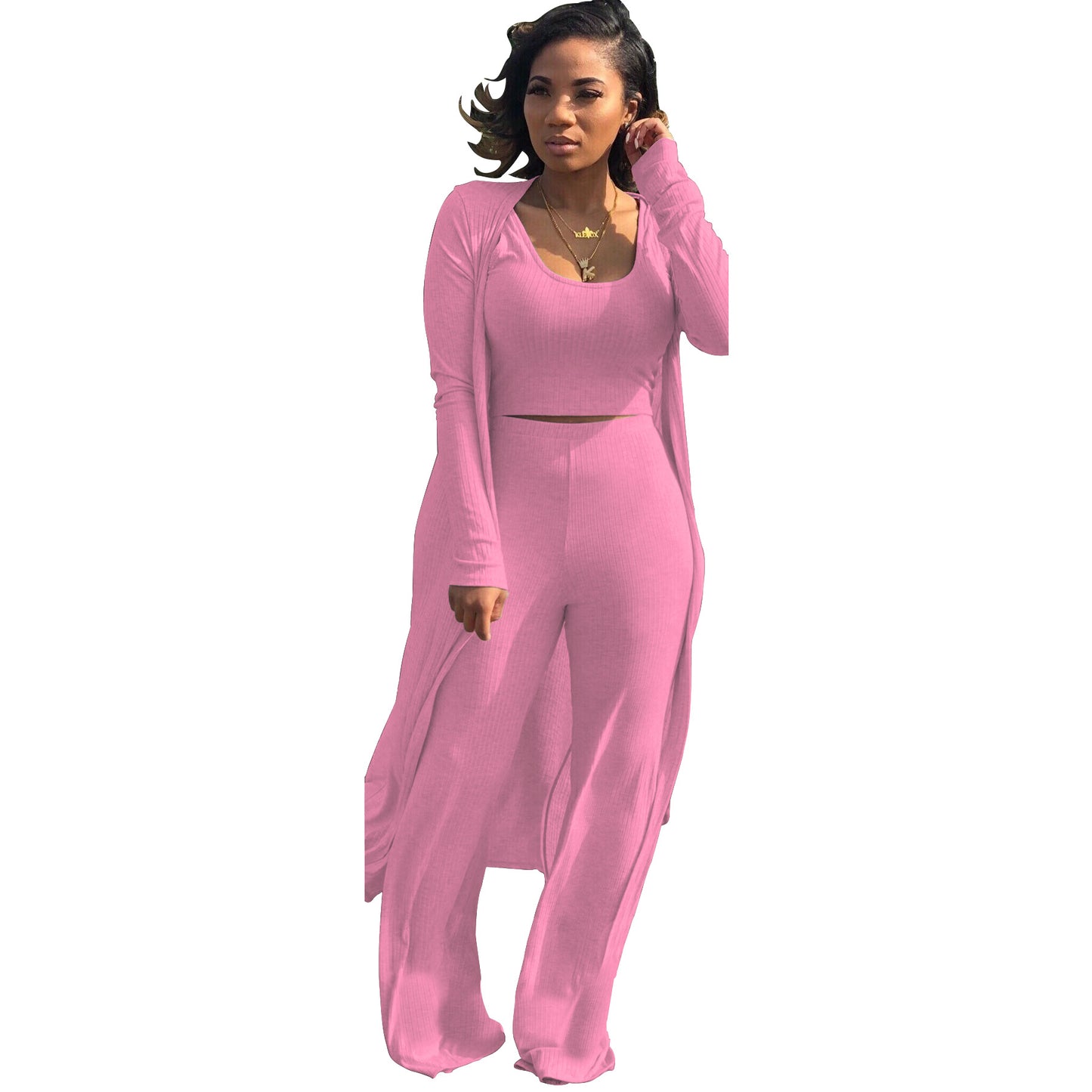 Women's High Elastic Sunken Stripe Three-piece Tight Suits