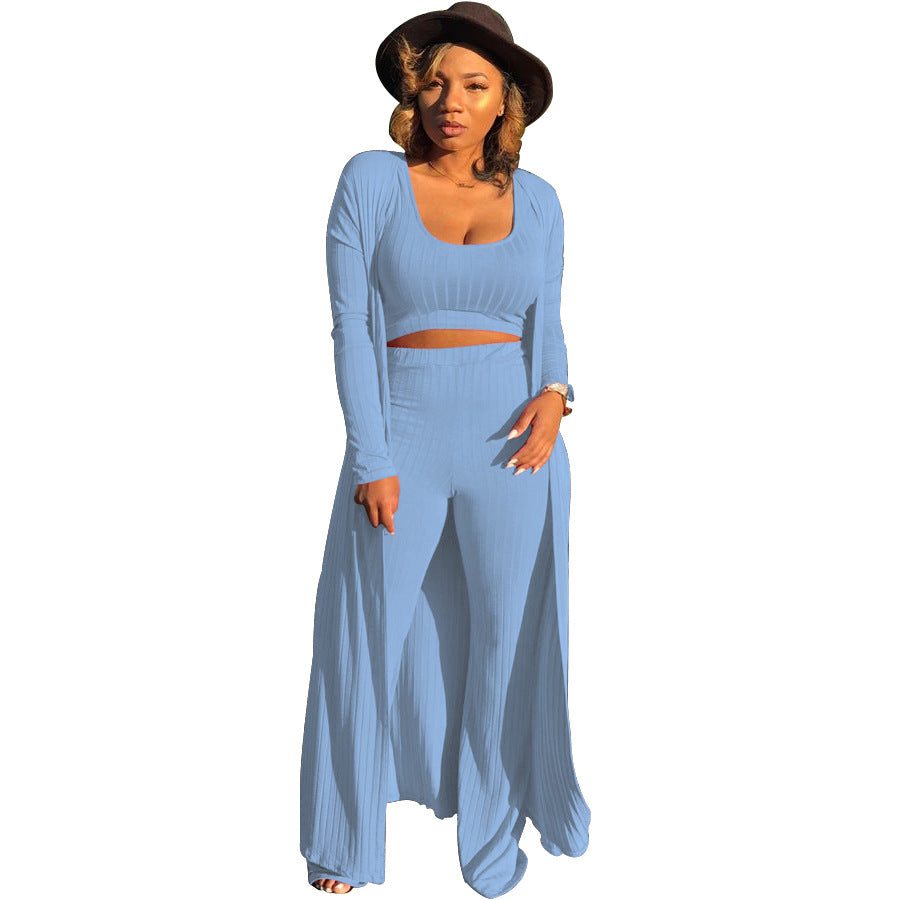 Women's High Elastic Sunken Stripe Three-piece Tight Suits
