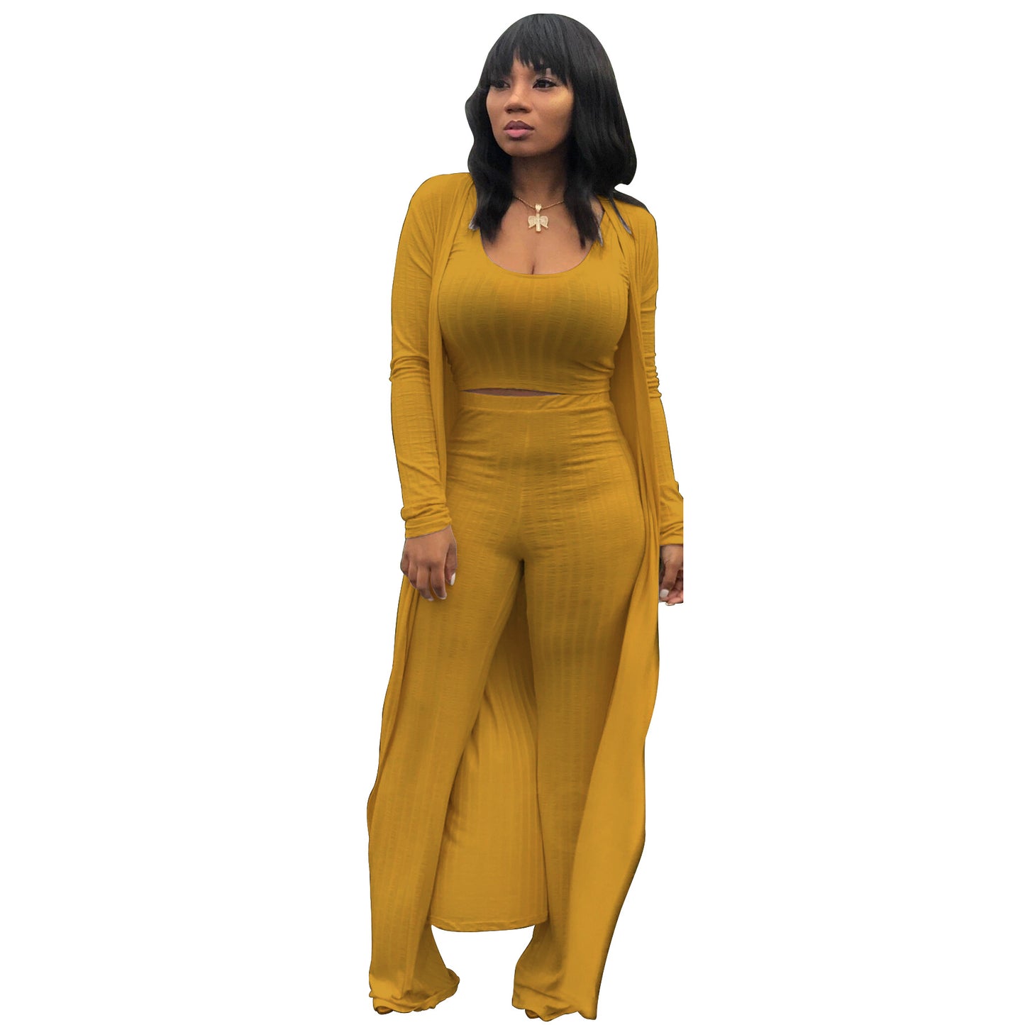 Women's High Elastic Sunken Stripe Three-piece Tight Suits