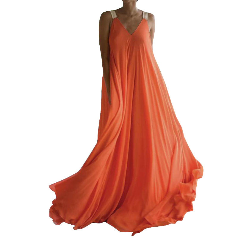 Summer Orange Long Dress Bohemian Suspender Dresses