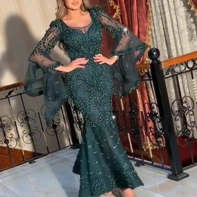 Women's Fashion Wear Dress Gold Long Sleeve Wedding Dresses