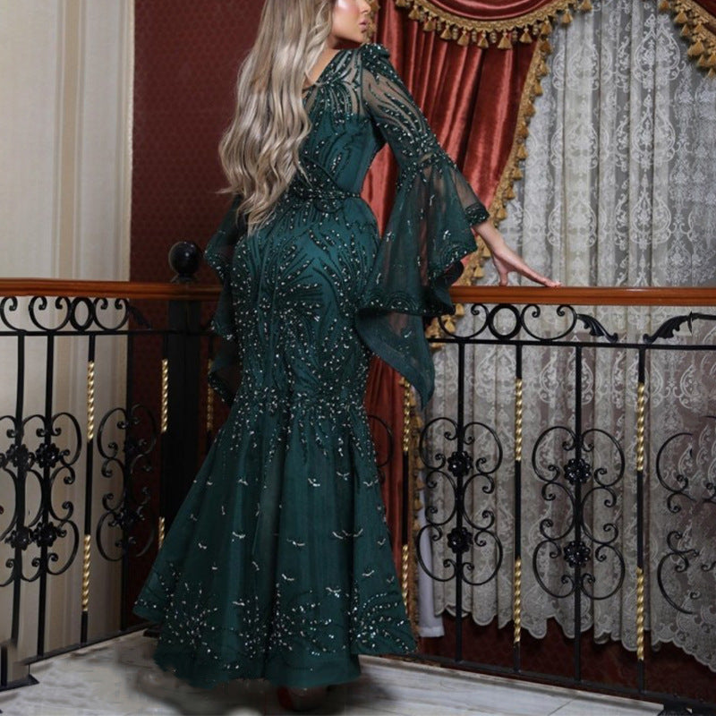 Women's Fashion Wear Dress Gold Long Sleeve Wedding Dresses