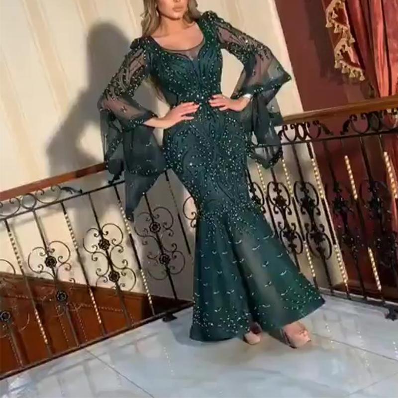 Women's Fashion Wear Dress Gold Long Sleeve Wedding Dresses