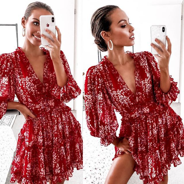 Waist Puff Sleeve Long Chiffon Dress Dresses