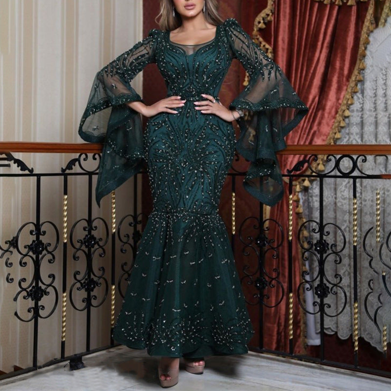 Women's Fashion Wear Dress Gold Long Sleeve Wedding Dresses