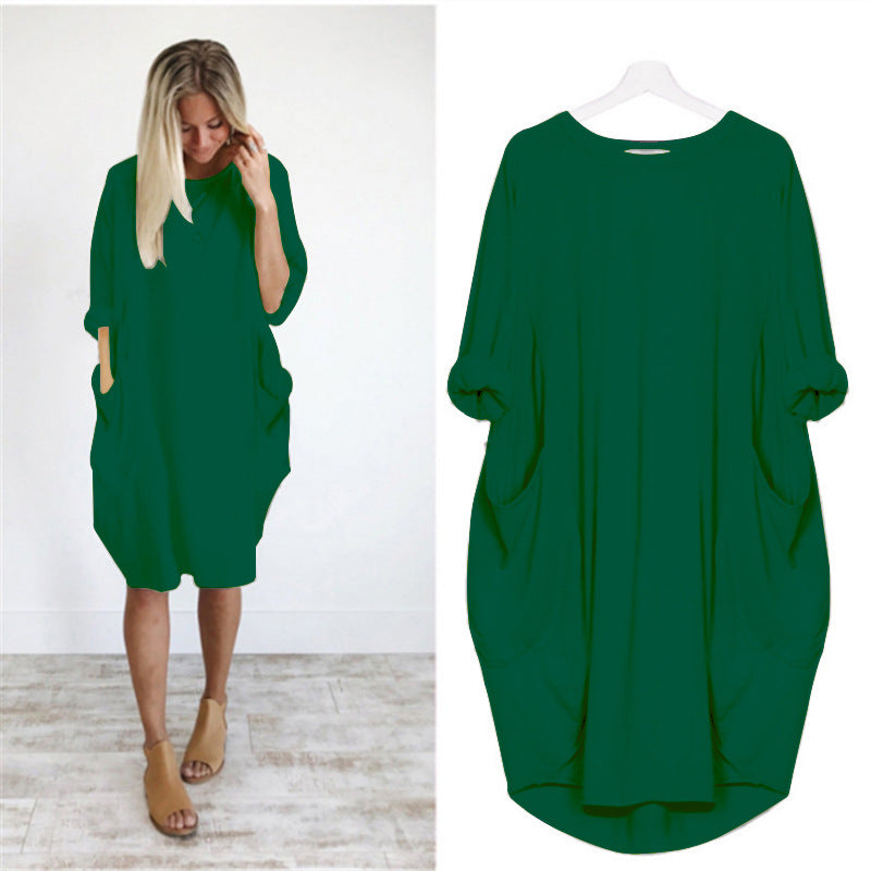 Women's Casual Loose Pockets Long Sleeve Dress Dresses