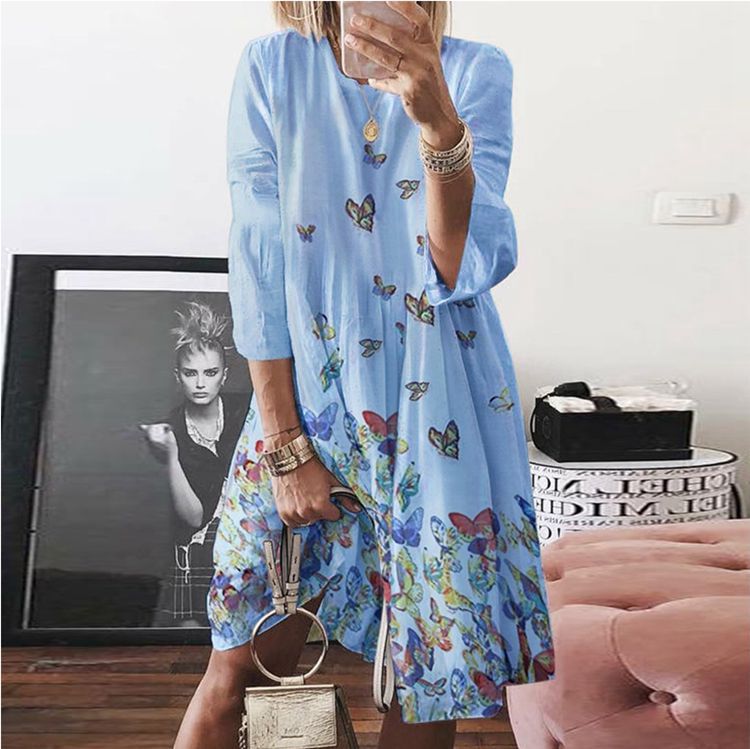 Women's Large Autumn Digital Printed Round Neck Dresses