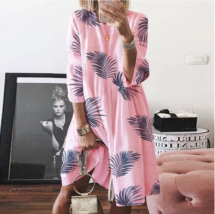 Women's Large Autumn Digital Printed Round Neck Dresses