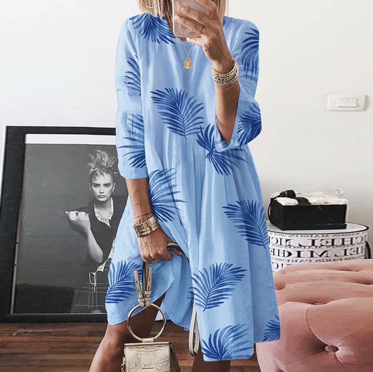 Women's Large Autumn Digital Printed Round Neck Dresses