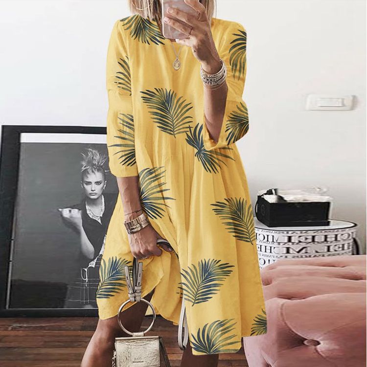Women's Large Autumn Digital Printed Round Neck Dresses