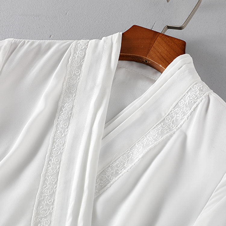 Women's White Three-quarter Sleeve Long Slimming Summer Retro Ethnic Style Dress