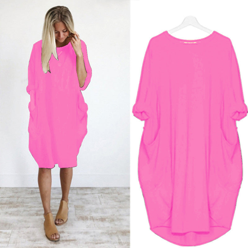 Women's Casual Loose Pockets Long Sleeve Dress Dresses