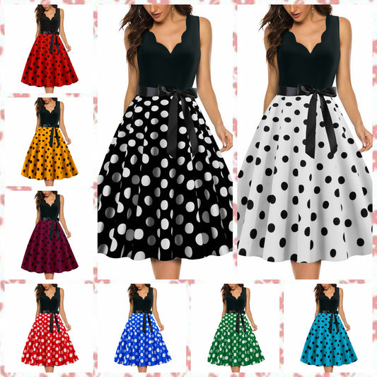 Women's Fashion Retro European Wave Polka Dot Printed Large Dresses