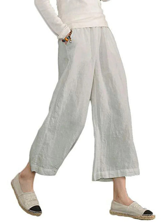 Women's Solid Color Cotton Linen Loose Casual Pants