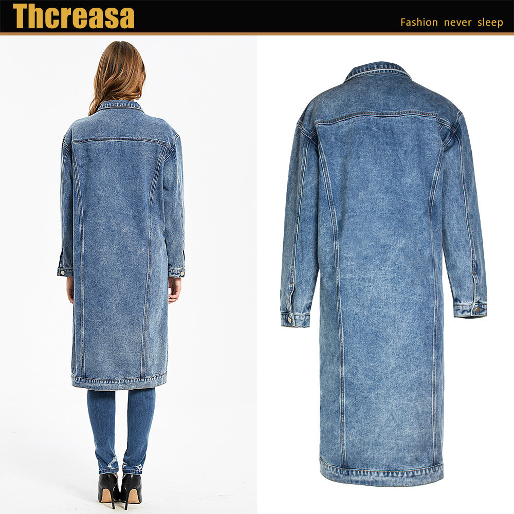 Women's Solid Color Long Sleeve Denim Large Overcoat Loose Jackets